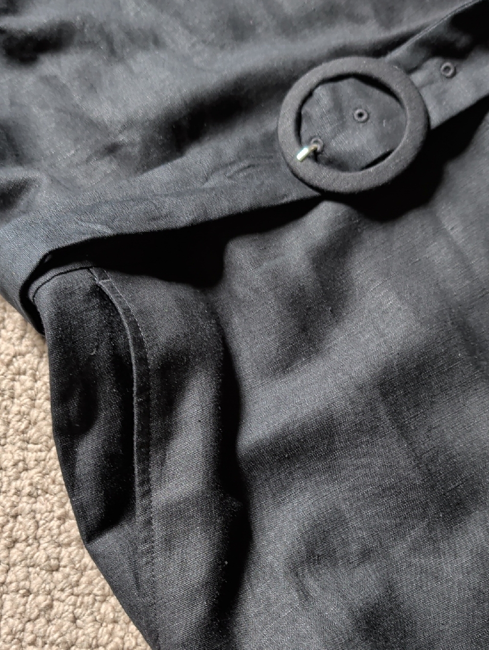 Black Linen Wide Leg Belted Jumpsuit Minimalist Pockets Sz 14 - Picture 6 of 12